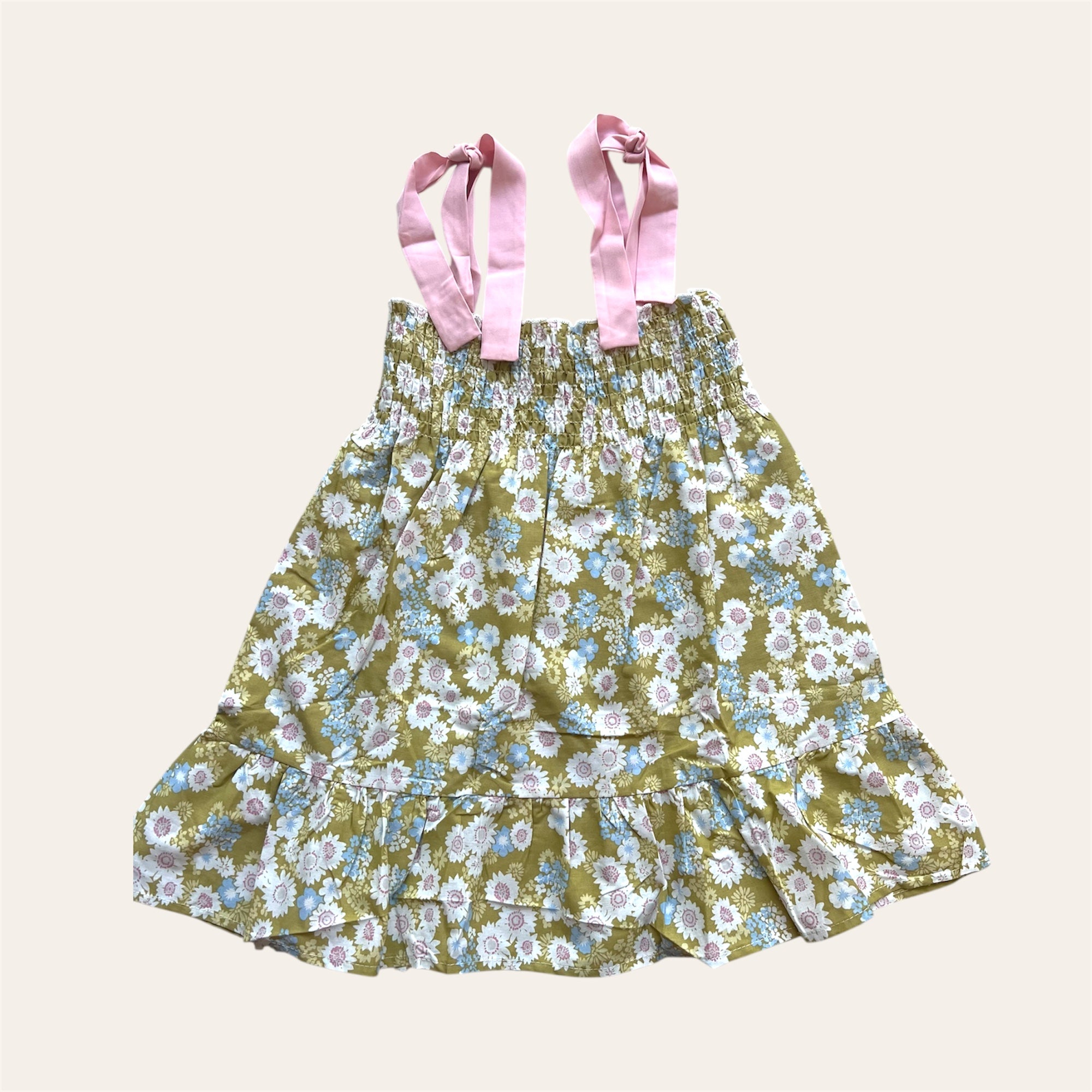 Vestido Floral con Lazos Rosados