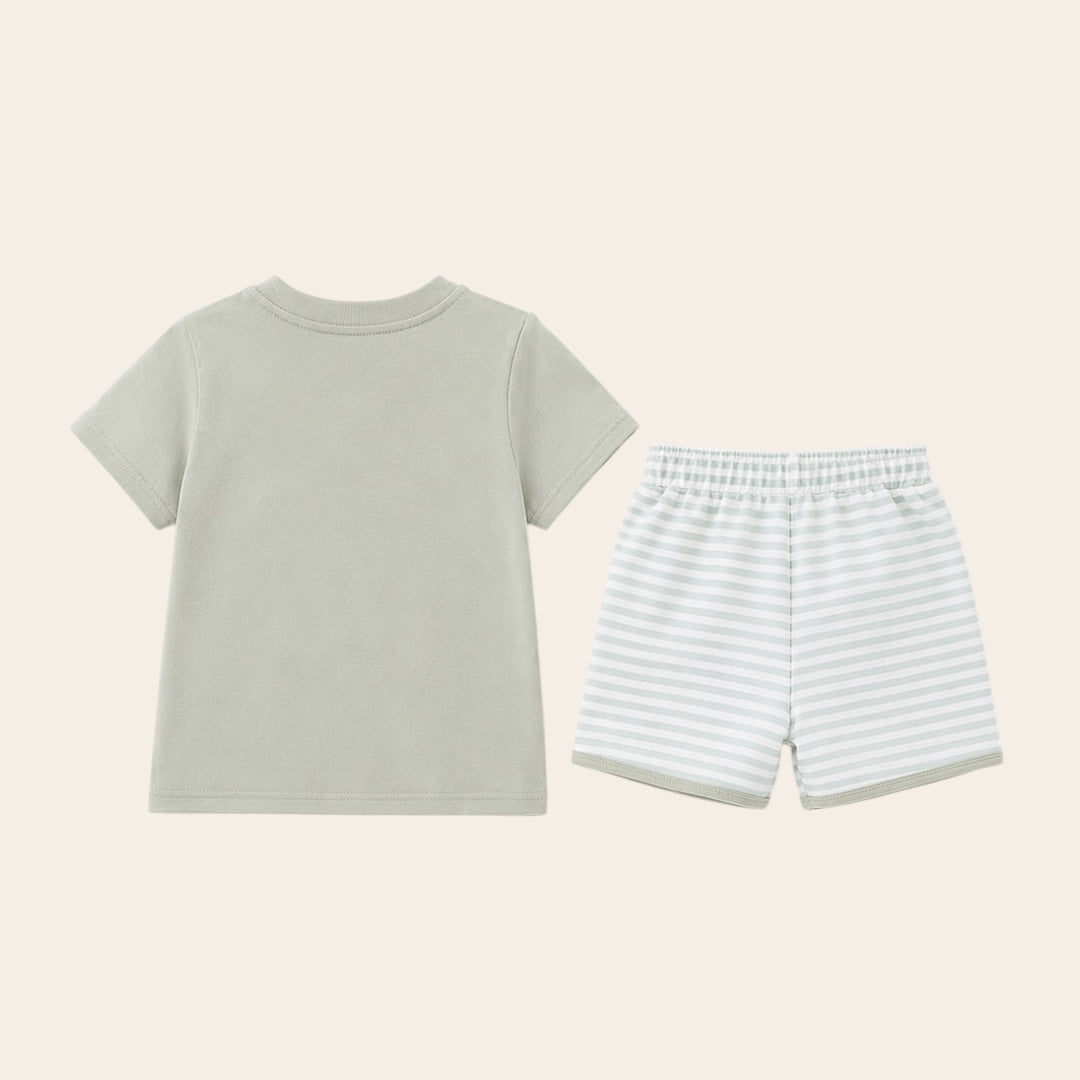 Conjunto T-Shirt Verde Olivo Rayas