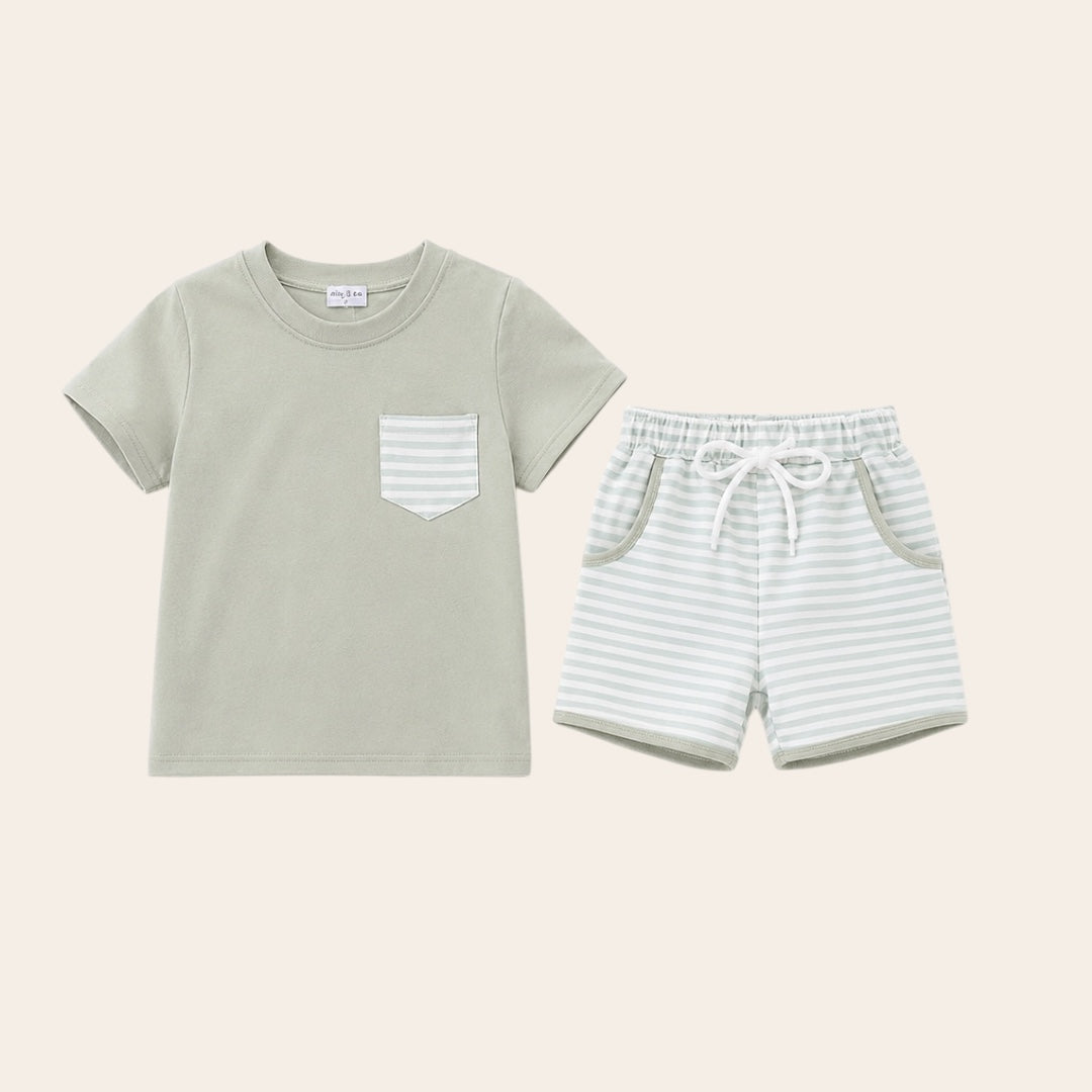 Conjunto T-Shirt Verde Olivo Rayas